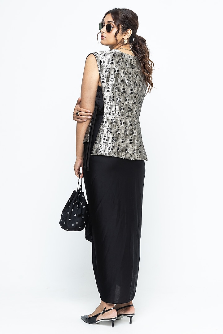 Black Silk & Satin Vacation Dress With Brocade Gilet by Sobariko at Pernia's Pop Up Shop