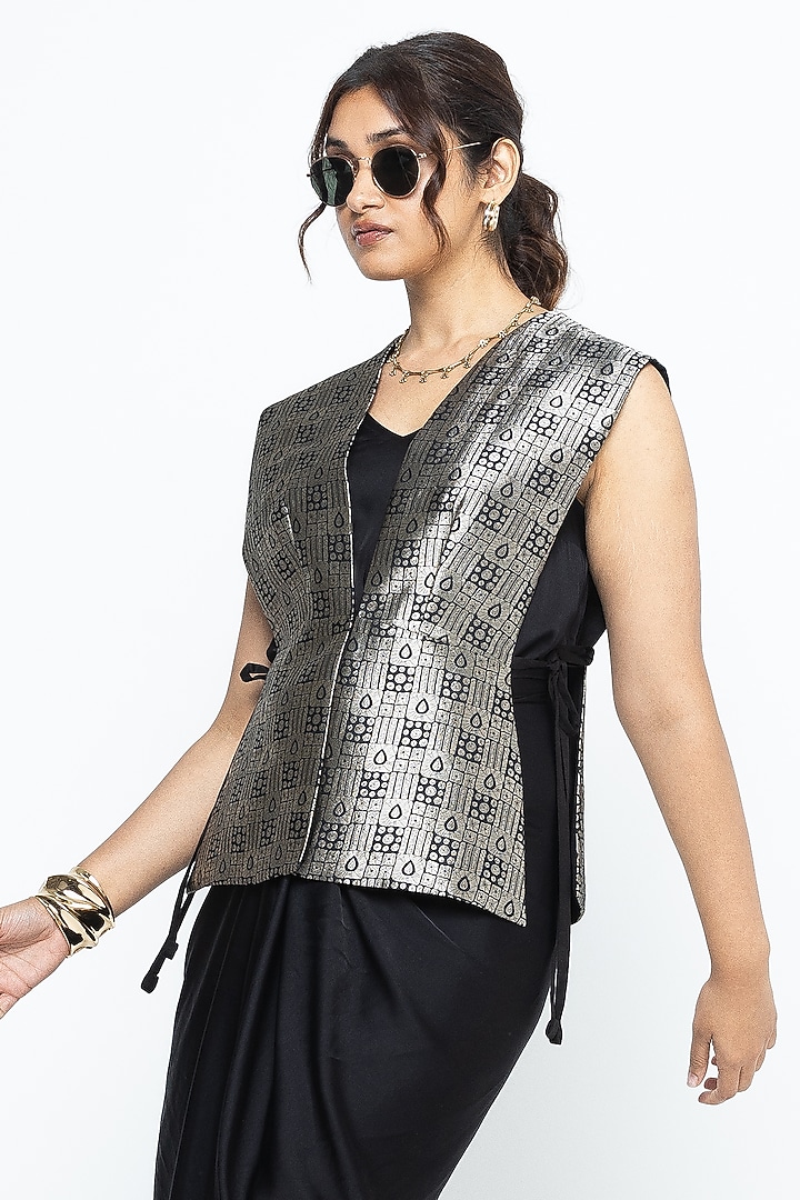 Black Silk & Satin Vacation Dress With Brocade Gilet by Sobariko at Pernia's Pop Up Shop