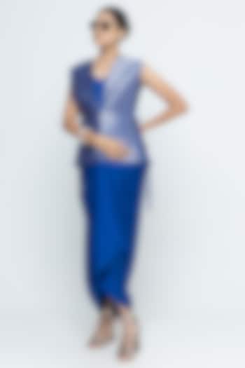 Blue Silk & Satin Vacation Dress With Brocade Gilet by Sobariko at Pernia's Pop Up Shop