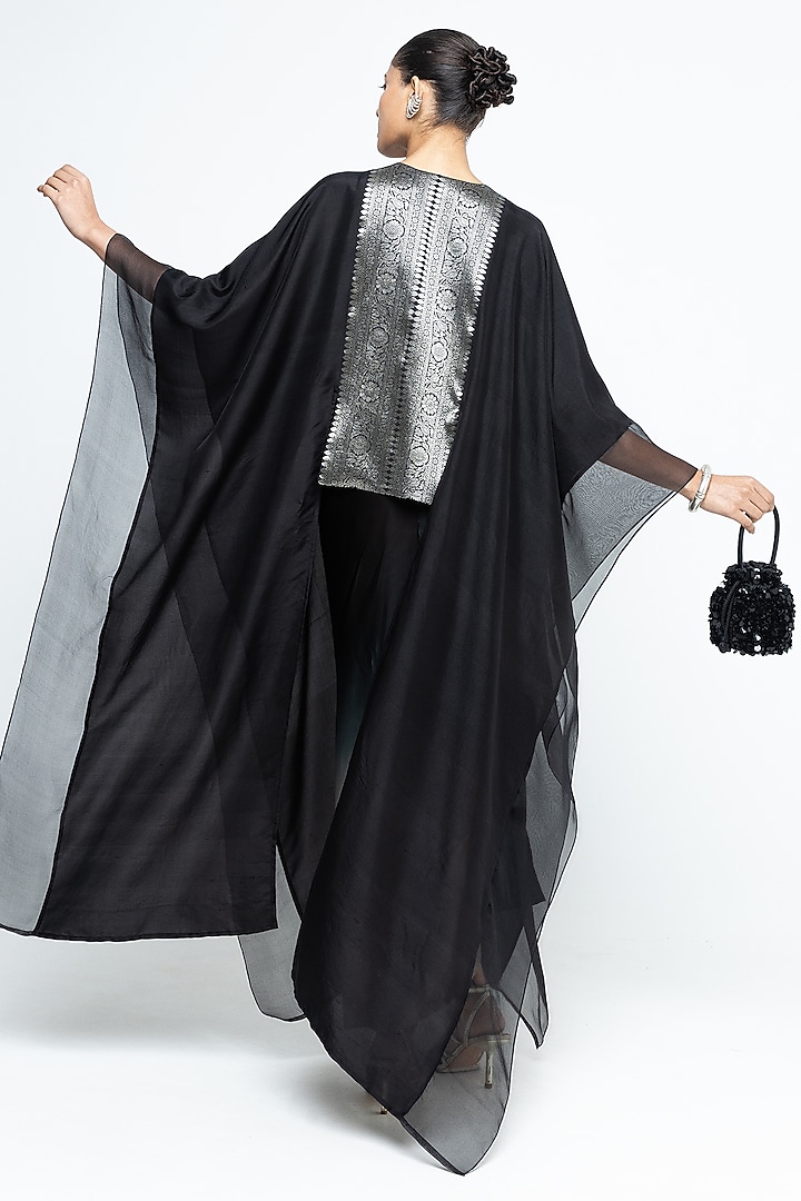 Black Silk & Satin Asymmetric Vacation Dress With Organza Cape by Sobariko at Pernia's Pop Up Shop