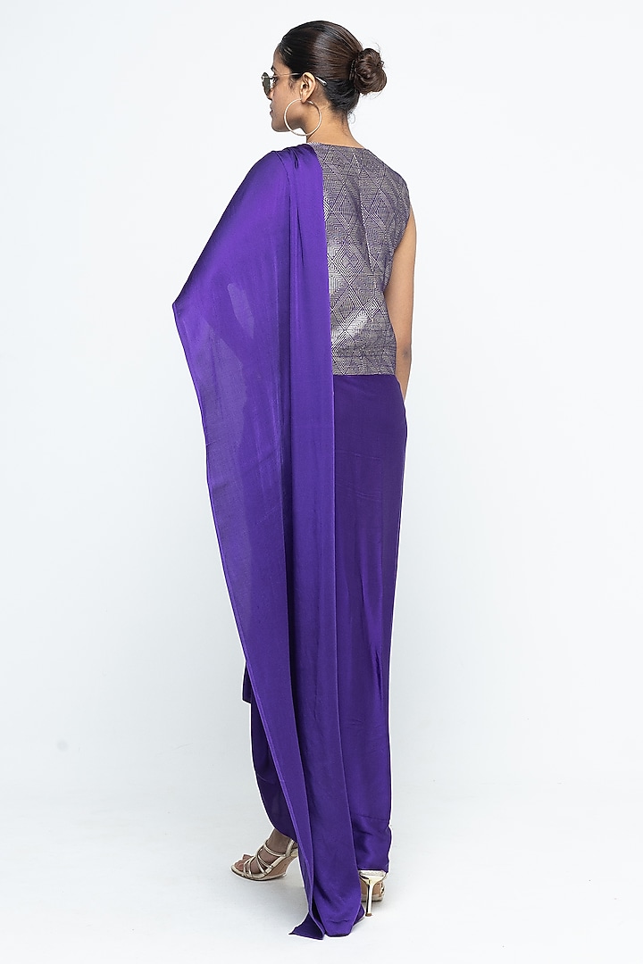 Purple Raw Silk Brocade Skirt Party Wear Saree Set by Sobariko at Pernia's Pop Up Shop