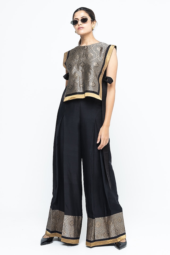 Black Silk Brocade Co-Ord Set by Sobariko at Pernia's Pop Up Shop