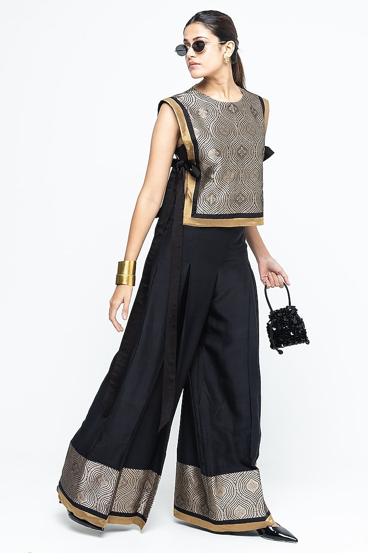 Black Silk Brocade Co-Ord Set by Sobariko at Pernia's Pop Up Shop