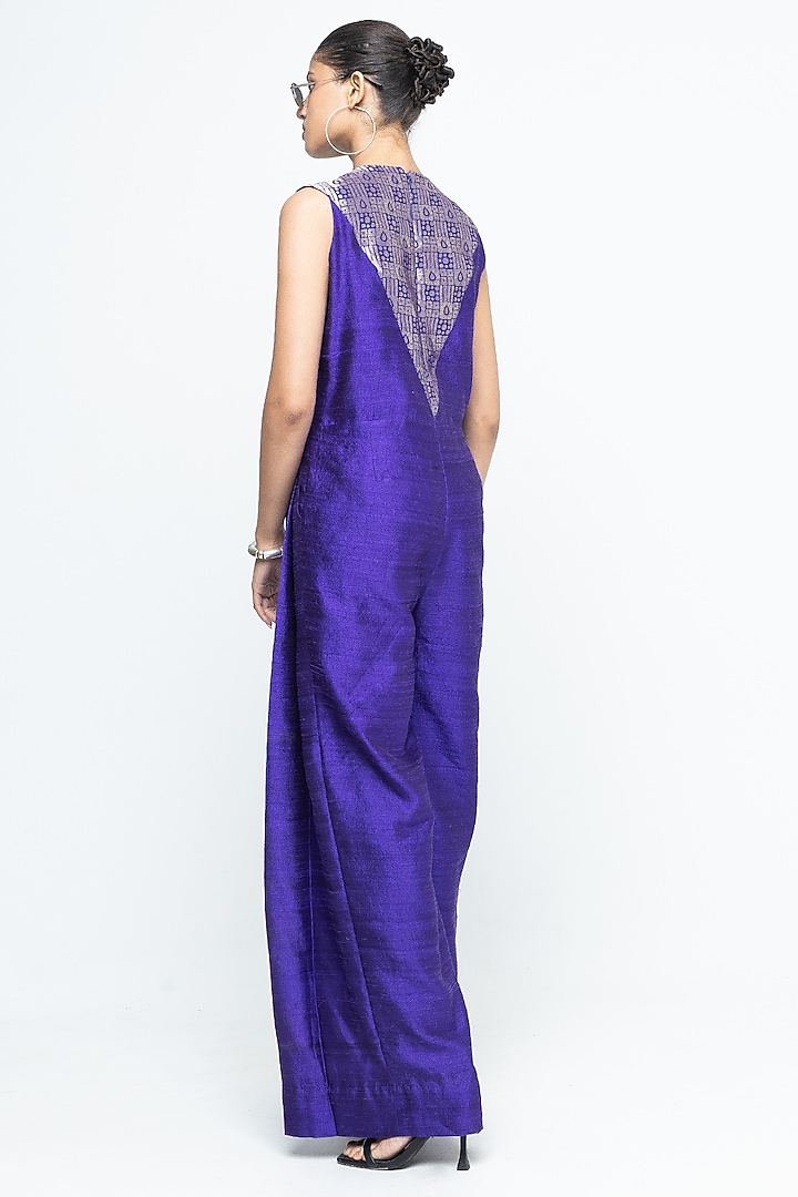 Purple Raw Silk Brocade Jumpsuit by Sobariko at Pernia's Pop Up Shop