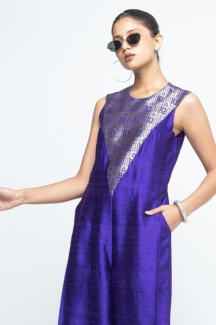 Purple Raw Silk Brocade Jumpsuit by Sobariko at Pernia's Pop Up Shop