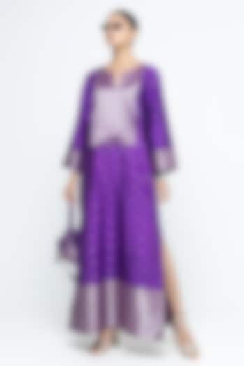 Purple Silk Brocade Slit Kaftan by Sobariko at Pernia's Pop Up Shop