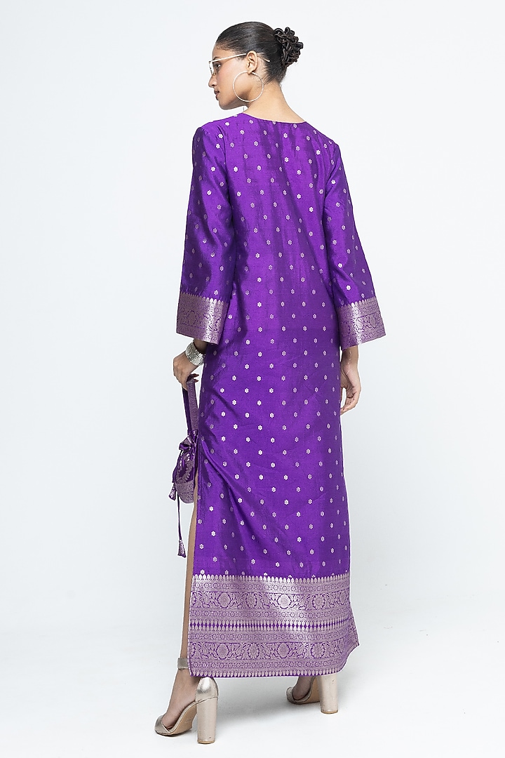 Purple Silk Brocade Slit Kaftan by Sobariko at Pernia's Pop Up Shop