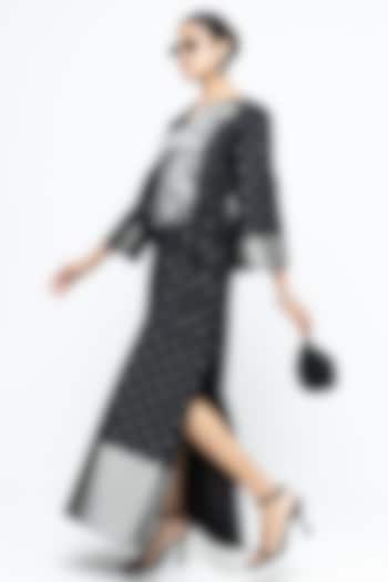 Black Silk Brocade Slit Kaftan by Sobariko at Pernia's Pop Up Shop