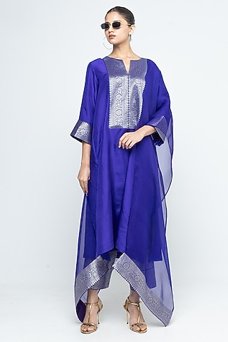 Ultramarine Silk Banarasi Kurta Set by Sobariko