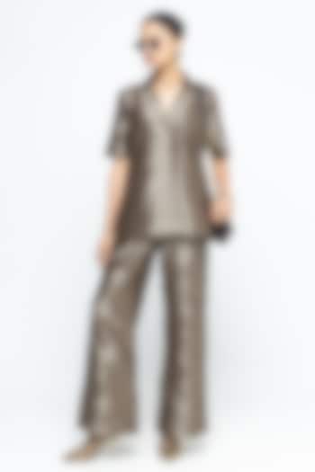 Golden Brown Raw Silk Wrap Blazer Set by Sobariko at Pernia's Pop Up Shop