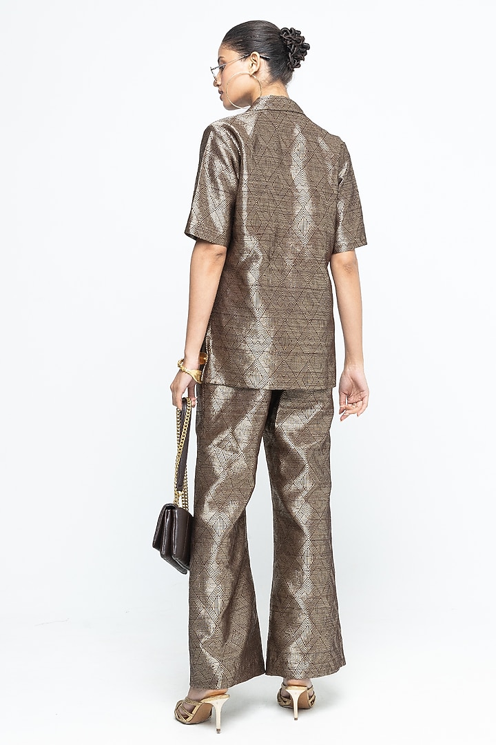 Golden Brown Raw Silk Wrap Blazer Set by Sobariko at Pernia's Pop Up Shop