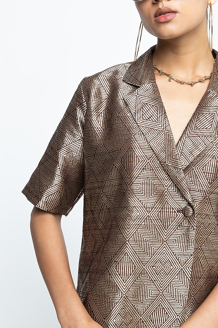 Golden Brown Raw Silk Wrap Blazer Set by Sobariko at Pernia's Pop Up Shop