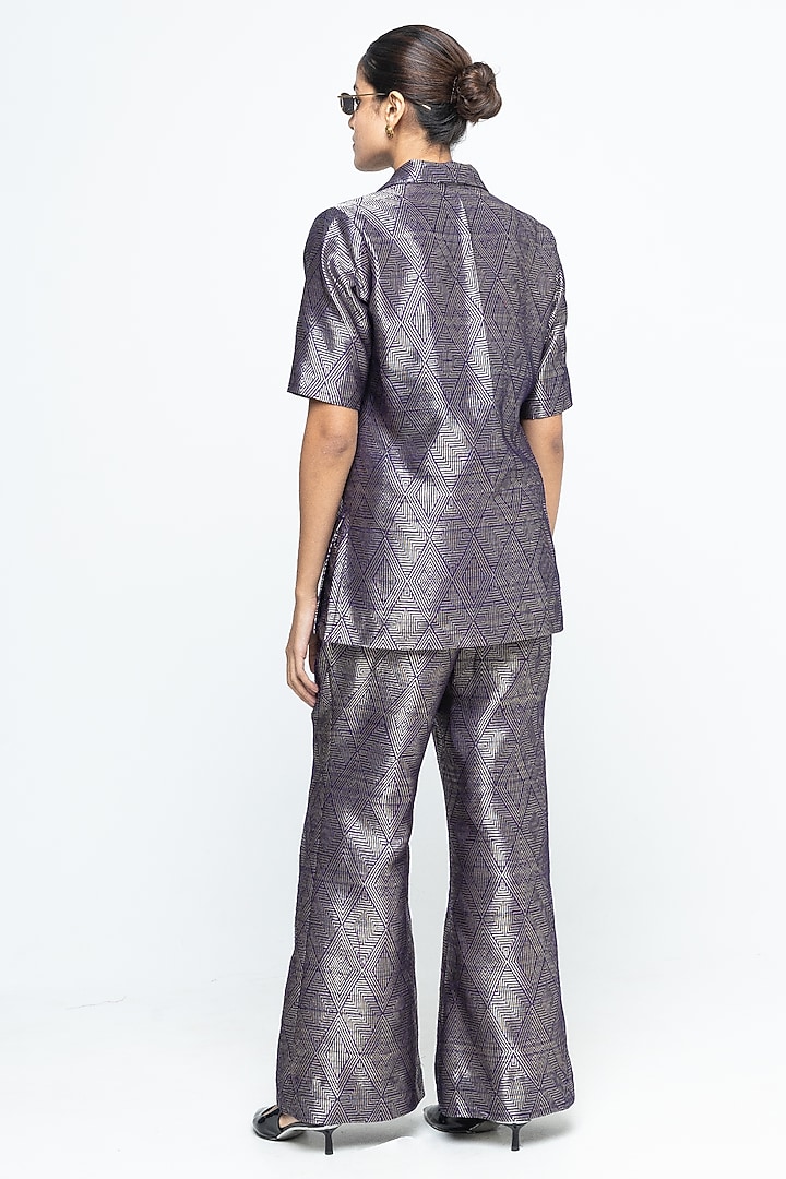 Purple & Gold Brown Raw Silk Wrap Blazer Set by Sobariko at Pernia's Pop Up Shop