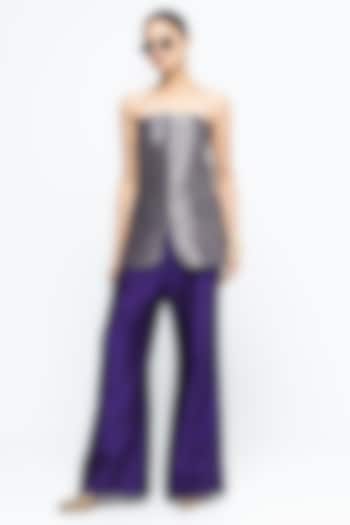Purple Raw Silk Brocade Tube Jacket Set by Sobariko at Pernia's Pop Up Shop