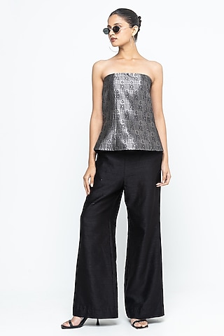 Black Raw Silk Pant Set by Sobariko