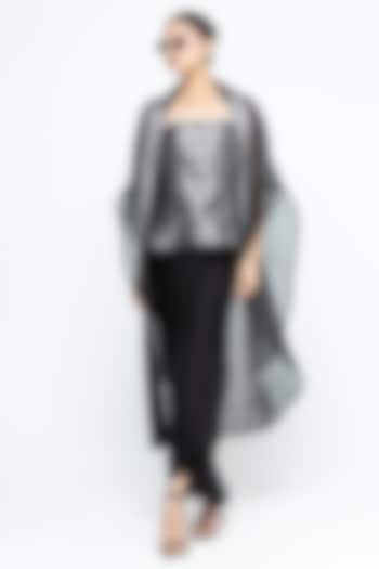 Black Satin Draped Skirt Set by Sobariko at Pernia's Pop Up Shop