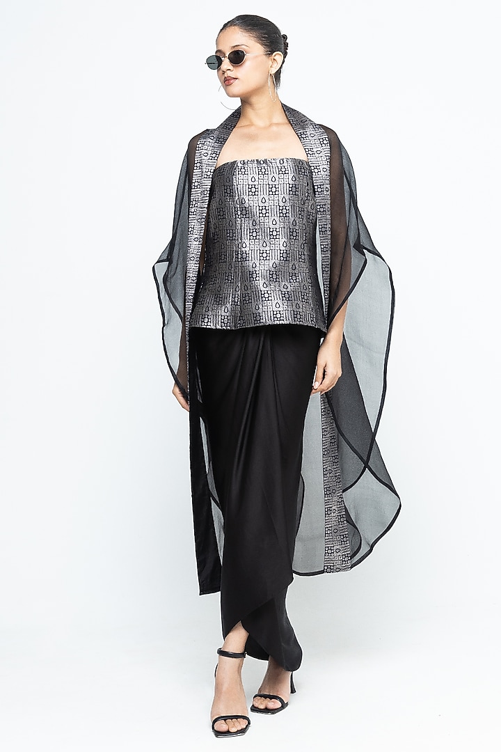 Black Satin Draped Skirt Set by Sobariko at Pernia's Pop Up Shop