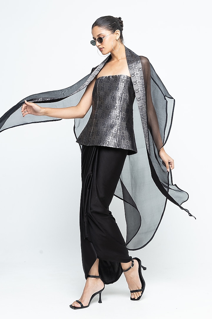 Black Satin Draped Skirt Set by Sobariko at Pernia's Pop Up Shop