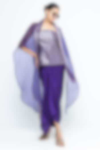 Purple Satin Draped Skirt Set by Sobariko at Pernia's Pop Up Shop