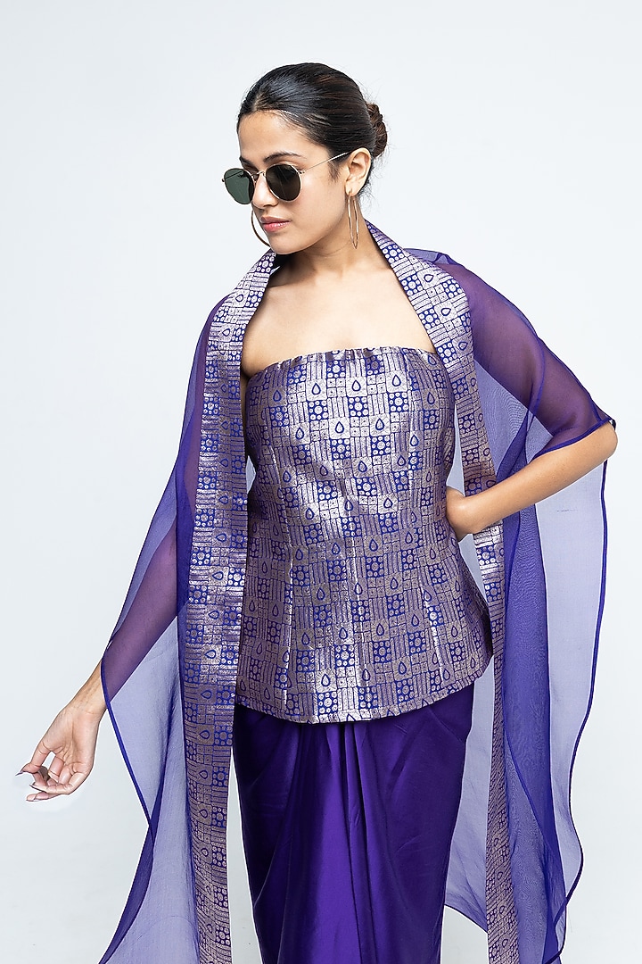Purple Satin Draped Skirt Set by Sobariko at Pernia's Pop Up Shop
