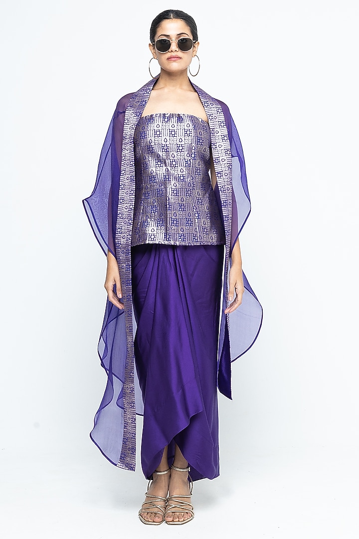 Purple Satin Draped Skirt Set by Sobariko at Pernia's Pop Up Shop