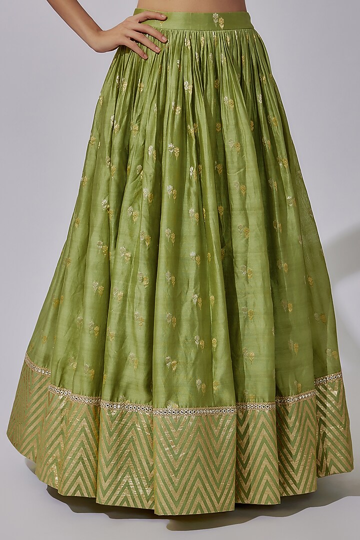 Women's Polyester Chanderi Silk Skirt Lehenga (2456 - Pista)