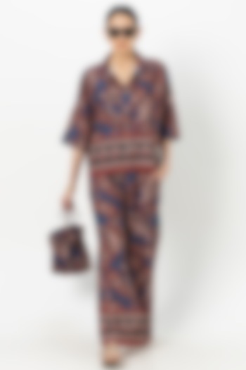 Blue Linen Blend Paisley Printed Co-Ord Set by Sobariko at Pernia's Pop Up Shop