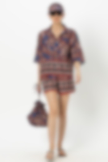 Blue Linen Blend Paisley Printed Co-Ord Set by Sobariko at Pernia's Pop Up Shop