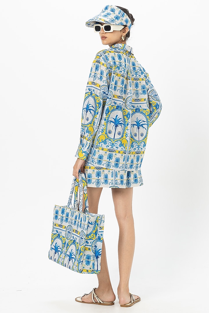 Blue Linen Blend Printed Co-Ord Set by Sobariko at Pernia's Pop Up Shop