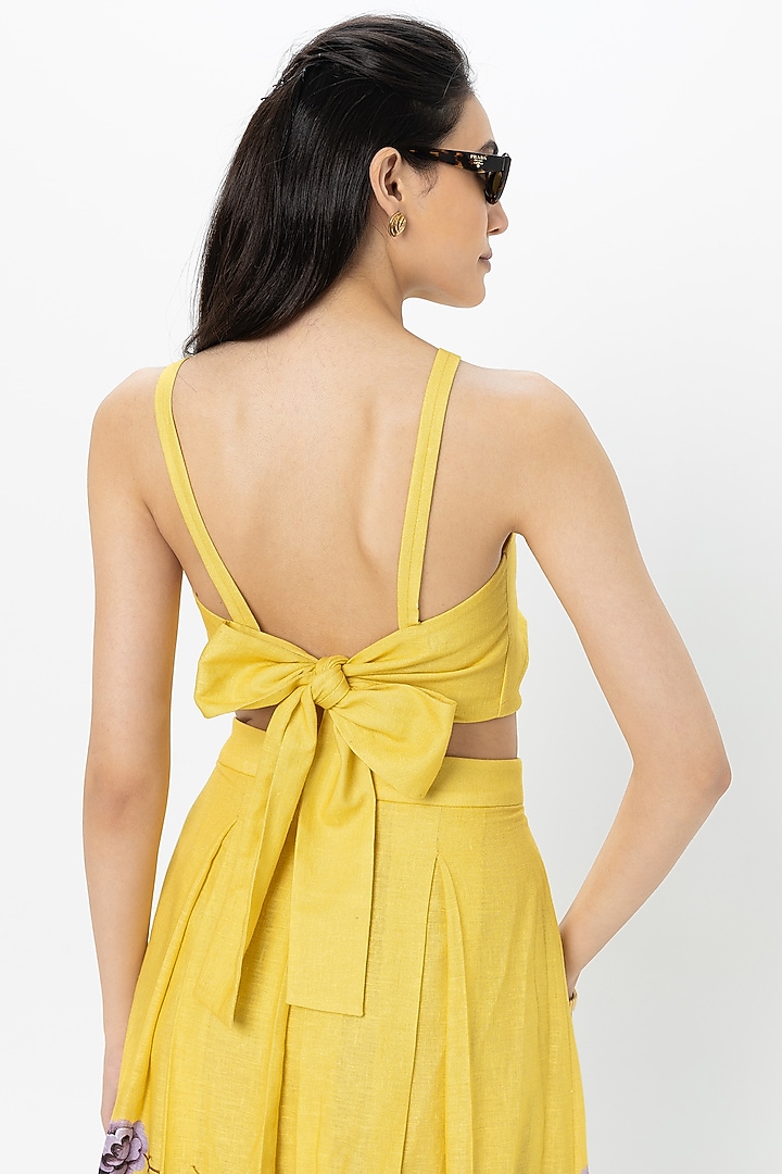 Yellow Linen Blend Floral Printed Skirt Set by Sobariko at Pernia's Pop Up Shop