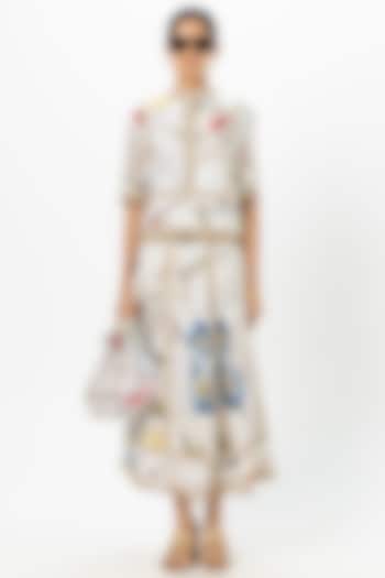 White Linen Blend Floral Printed Skirt Set by Sobariko at Pernia's Pop Up Shop