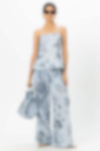 Blue Linen Blend Floral Co-Ord Set by Sobariko at Pernia's Pop Up Shop