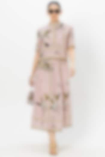 Pastel Pink Linen Blend Jasmine Printed Skirt Set by Sobariko at Pernia's Pop Up Shop