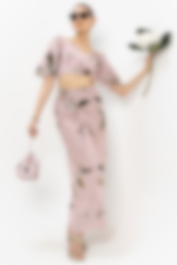 Pastel Pink Linen Blend Jasmine Printed Skirt Set by Sobariko at Pernia's Pop Up Shop