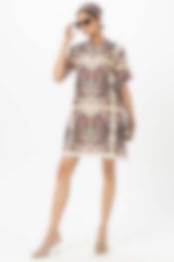 White Linen Blend Rococo Printed Dress by Sobariko at Pernia's Pop Up Shop