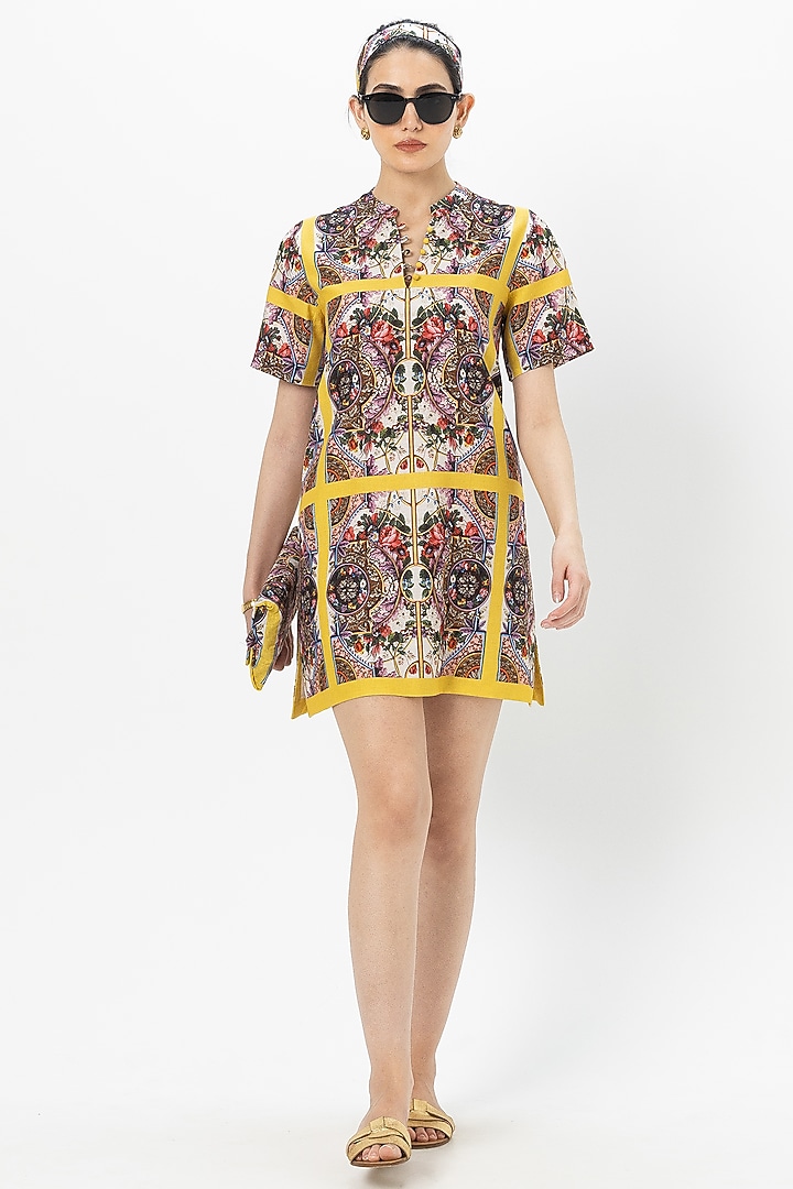 Yellow Linen Blend Rococo Printed Summer Dress by Sobariko at Pernia's Pop Up Shop