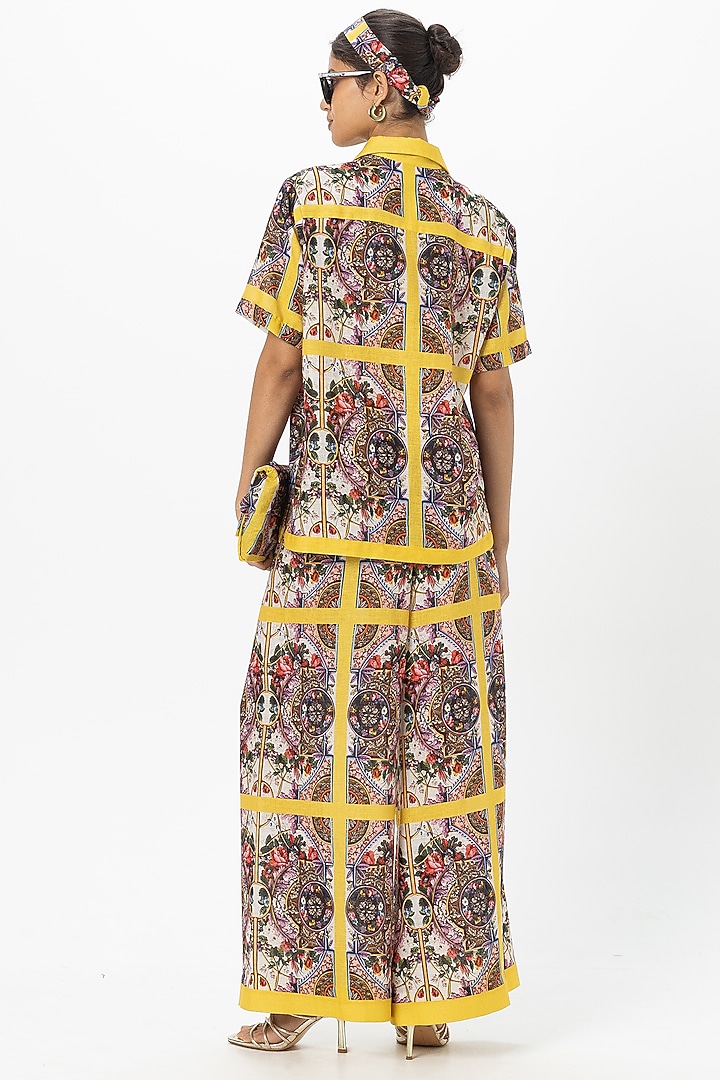 Yellow Linen Blend Rococo Printed Co-Ord Set by Sobariko at Pernia's Pop Up Shop