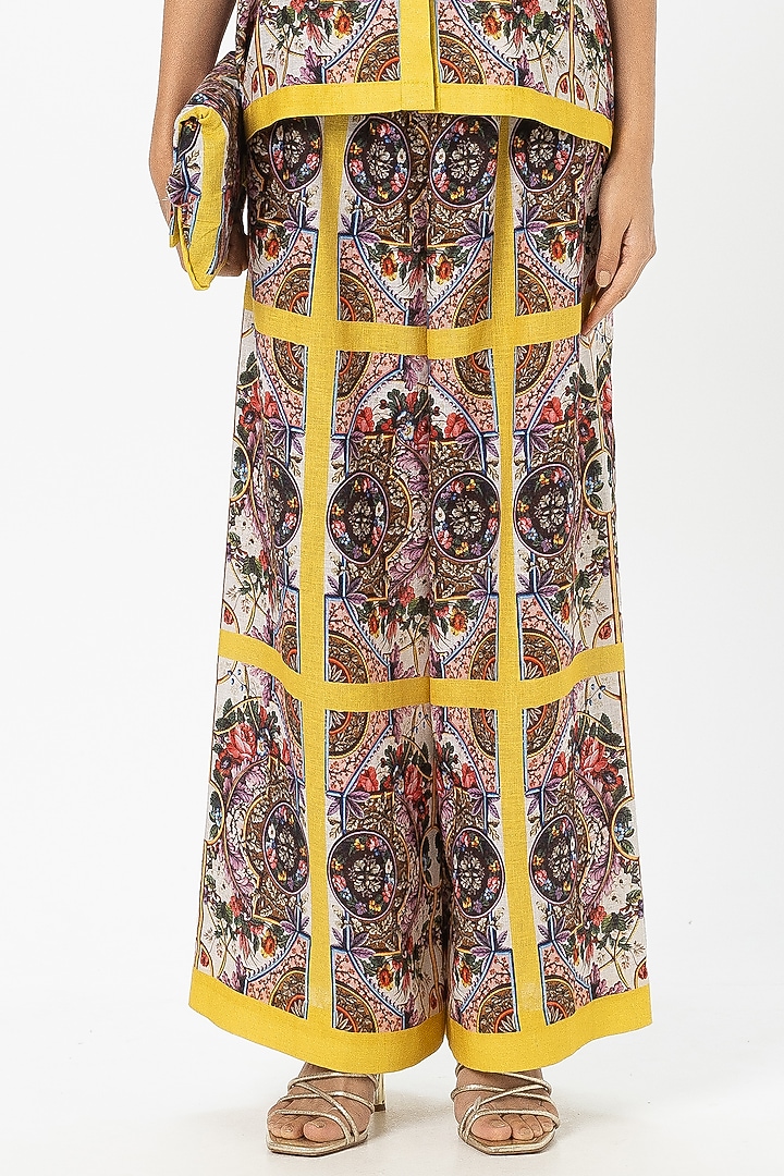 Yellow Linen Blend Rococo Printed Co-Ord Set by Sobariko at Pernia's Pop Up Shop