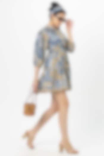 Tan Linen Blend Mini Vacation Dress by Sobariko at Pernia's Pop Up Shop