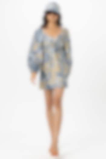 Tan Linen Blend Mini Summer Dress by Sobariko at Pernia's Pop Up Shop