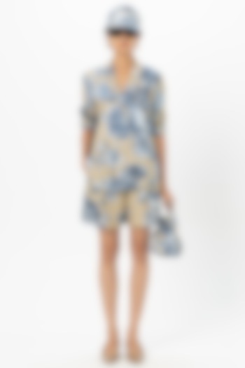 Tan Linen Blend Floral Printed Co-Ord Set by Sobariko at Pernia's Pop Up Shop