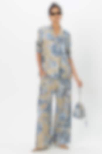Tan Linen Blend Floral Printed Co-Ord Set by Sobariko at Pernia's Pop Up Shop
