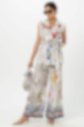 White Linen Blend Floral Printed Co-Ord Set by Sobariko at Pernia's Pop Up Shop