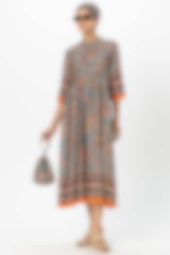 Teal Linen Blend Paisley Printed Midi Summer Dress by Sobariko at Pernia's Pop Up Shop