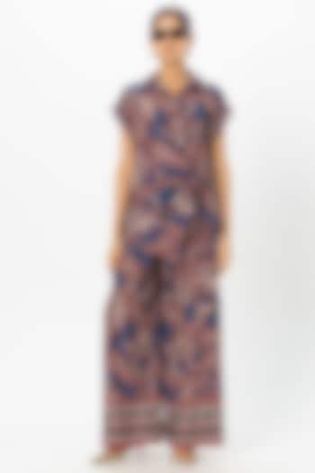 Blue Linen Blend Paisley Printed Co-Ord Set by Sobariko at Pernia's Pop Up Shop