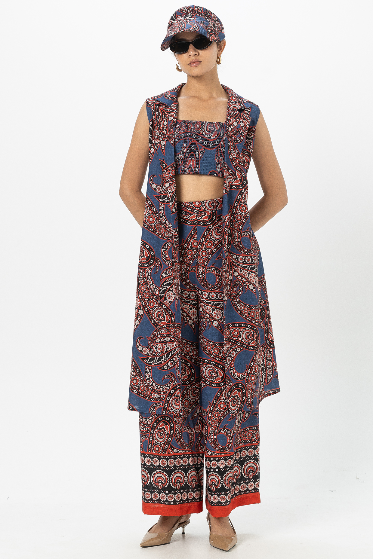 Blue Linen Blend Printed Co-Ord Set by Sobariko at Pernia's Pop Up Shop