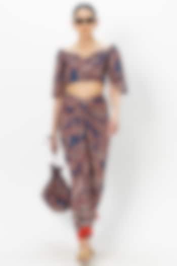 Blue Linen Blend Paisley Printed Co-Ord Set by Sobariko at Pernia's Pop Up Shop