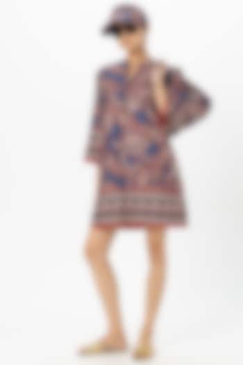 Blue Linen Blend Paisley Printed Mini Summer Dress by Sobariko at Pernia's Pop Up Shop
