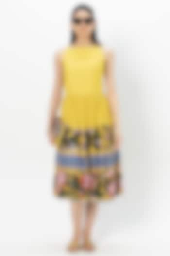 Yellow Linen Blend Floral Printed Strappy Midi Summer Dress by Sobariko at Pernia's Pop Up Shop