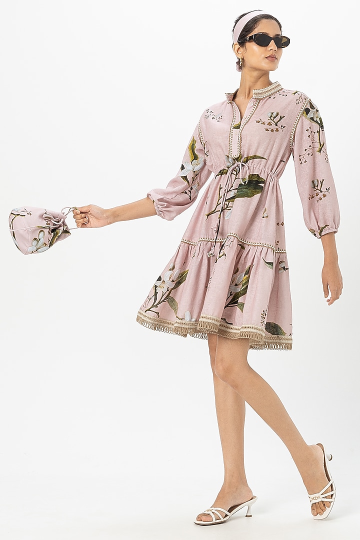 Pink Linen Blend Mini Summer Dress by Sobariko at Pernia's Pop Up Shop